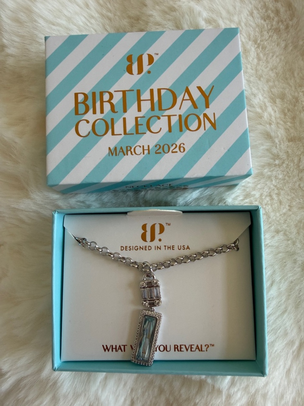 Bomb Party March 2026 Rhodium Plating and Aquamarine Necklace